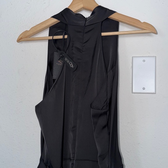 Mooyius Black Midnight Elegance Satin Halter Ruffle Gown Sz. M NWT! - Picture 5 of 6